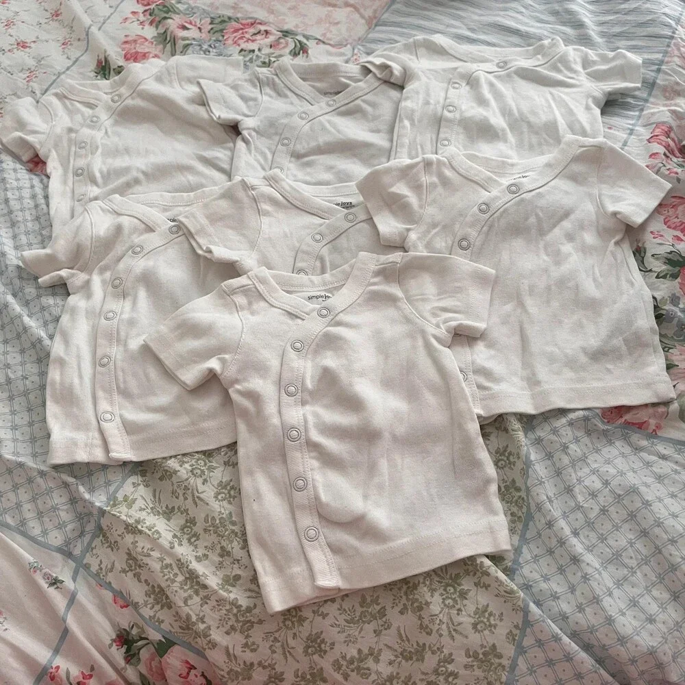 Lot 7 Simple Joys by Carter’s White Side Snap Kimono Short Sleeve Shirts 0-3M
